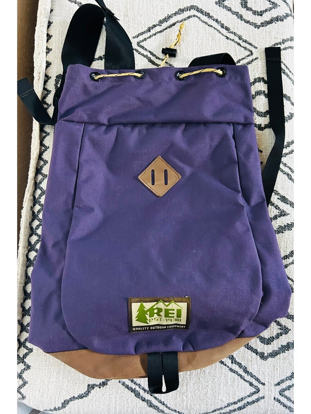 REI Co-op Vintage Style Purple Canvas Rucksack Backpack Suede Leather Bottom